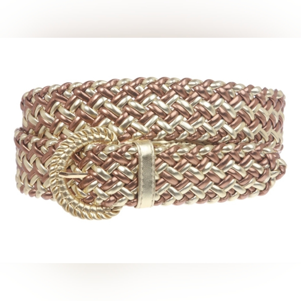 Braided Gold and Brown Belt with Intricate Weave